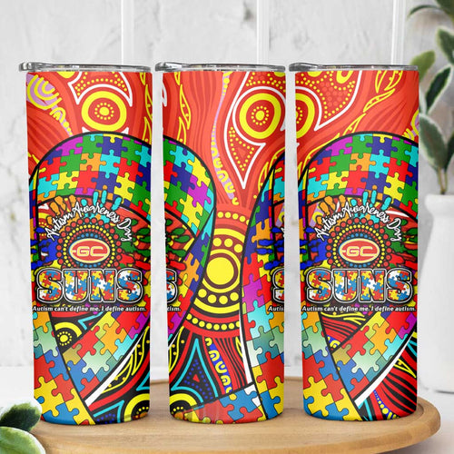 Autism Awareness Australia Gold Coast Suns Skinny Tumbler Aboriginal Indigenous Art