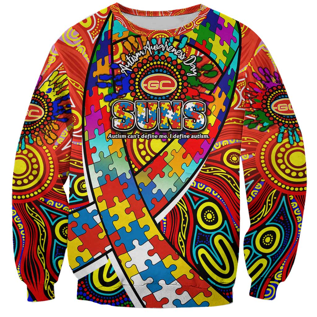 Autism Awareness Australia Gold Coast Suns Sweatshirt Aboriginal Indigenous Art