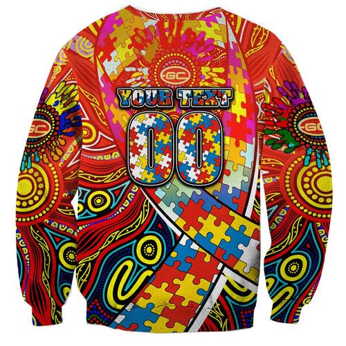 Autism Awareness Australia Gold Coast Suns Sweatshirt Aboriginal Indigenous Art