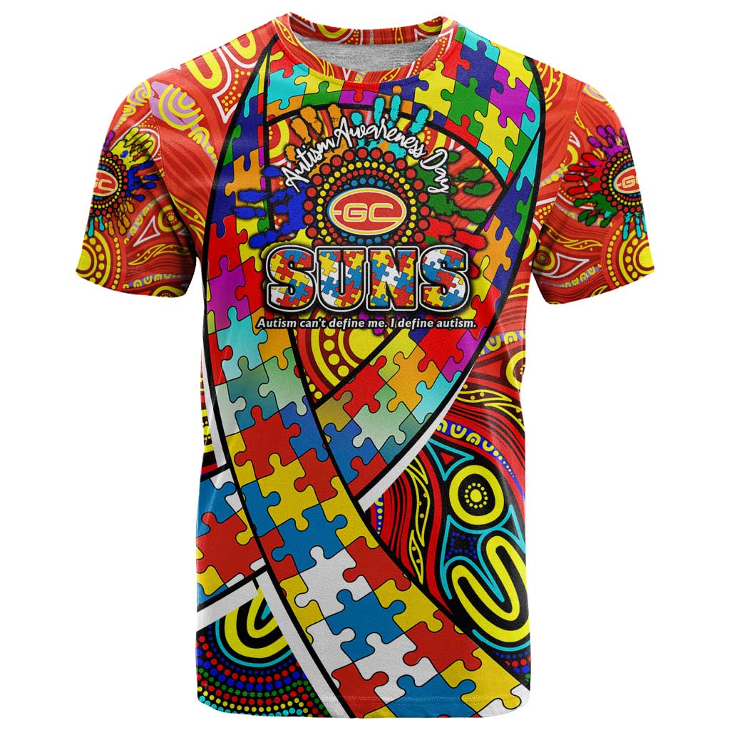 Autism Awareness Australia Gold Coast Suns T Shirt Aboriginal Indigenous Art