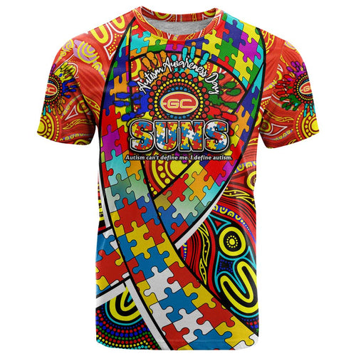 Autism Awareness Australia Gold Coast Suns T Shirt Aboriginal Indigenous Art