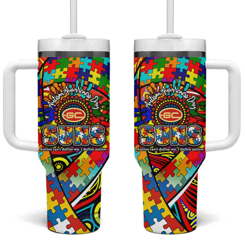 Autism Awareness Australia Gold Coast Suns Tumbler With Handle Aboriginal Indigenous Art