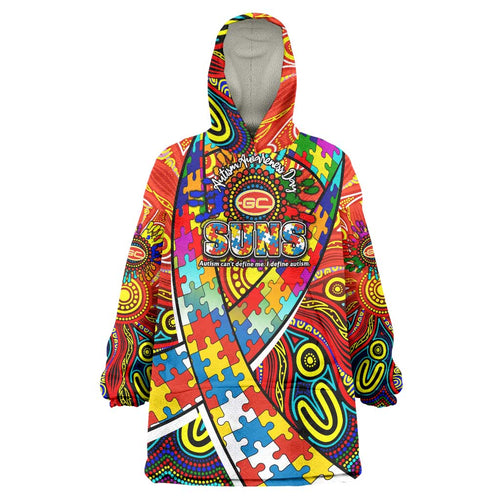 Autism Awareness Australia Gold Coast Suns Wearable Blanket Hoodie Aboriginal Indigenous Art