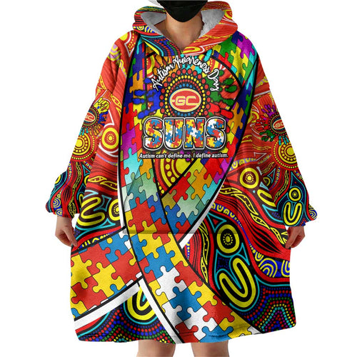 Autism Awareness Australia Gold Coast Suns Wearable Blanket Hoodie Aboriginal Indigenous Art