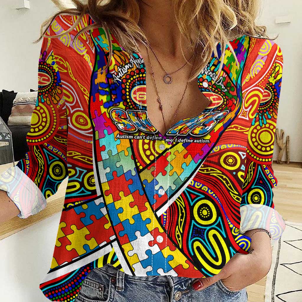 Autism Awareness Australia Gold Coast Suns Women Casual Shirt Aboriginal Indigenous Art