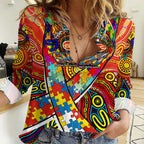 Autism Awareness Australia Gold Coast Suns Women Casual Shirt Aboriginal Indigenous Art