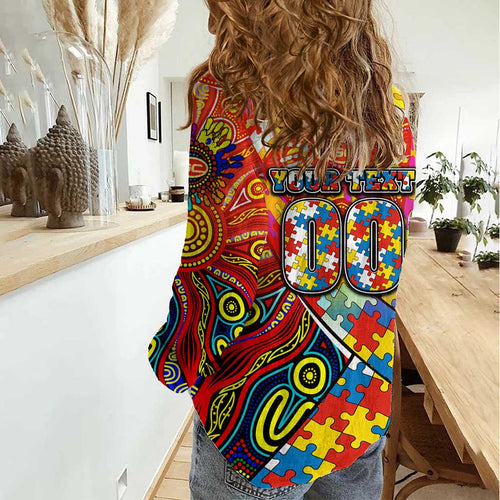 Autism Awareness Australia Gold Coast Suns Women Casual Shirt Aboriginal Indigenous Art