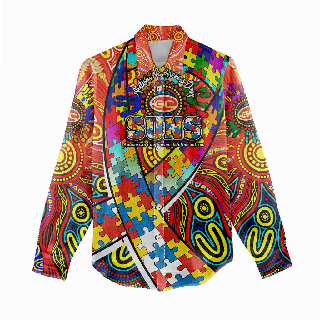 Autism Awareness Australia Gold Coast Suns Women Casual Shirt Aboriginal Indigenous Art
