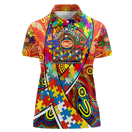 Autism Awareness Australia Gold Coast Suns Women Polo Shirt Aboriginal Indigenous Art
