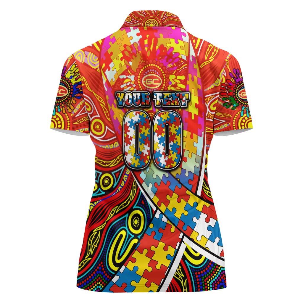 Autism Awareness Australia Gold Coast Suns Women Polo Shirt Aboriginal Indigenous Art