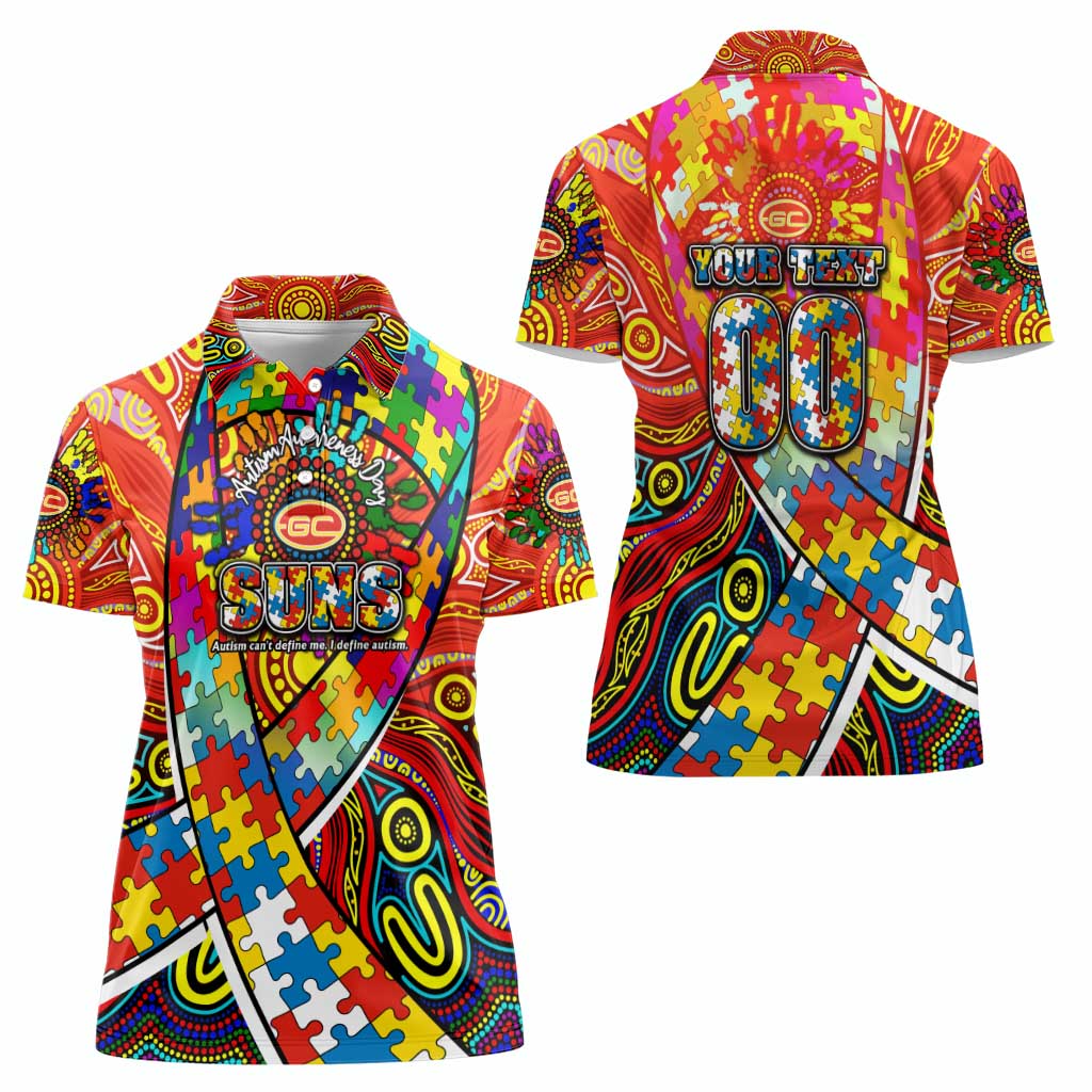 Autism Awareness Australia Gold Coast Suns Women Polo Shirt Aboriginal Indigenous Art