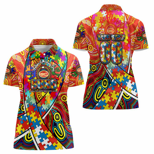 Autism Awareness Australia Gold Coast Suns Women Polo Shirt Aboriginal Indigenous Art