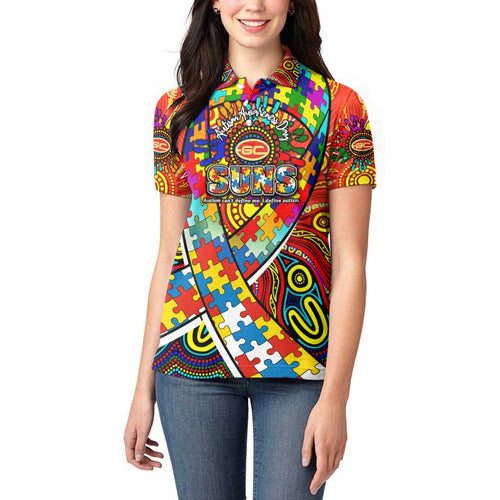 Autism Awareness Australia Gold Coast Suns Women Polo Shirt Aboriginal Indigenous Art
