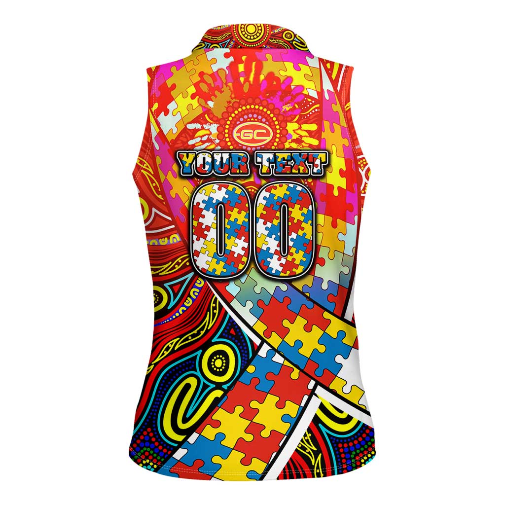Autism Awareness Australia Gold Coast Suns Women Sleeveless Polo Shirt Aboriginal Indigenous Art