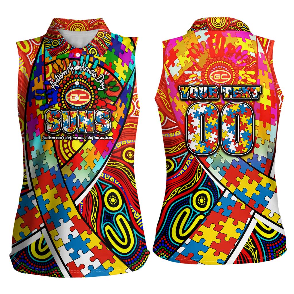Autism Awareness Australia Gold Coast Suns Women Sleeveless Polo Shirt Aboriginal Indigenous Art