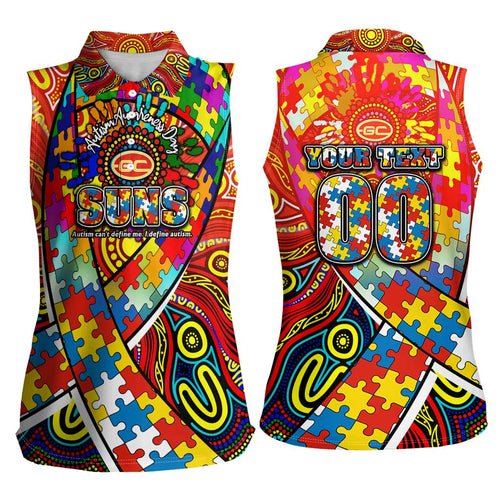 Autism Awareness Australia Gold Coast Suns Women Sleeveless Polo Shirt Aboriginal Indigenous Art