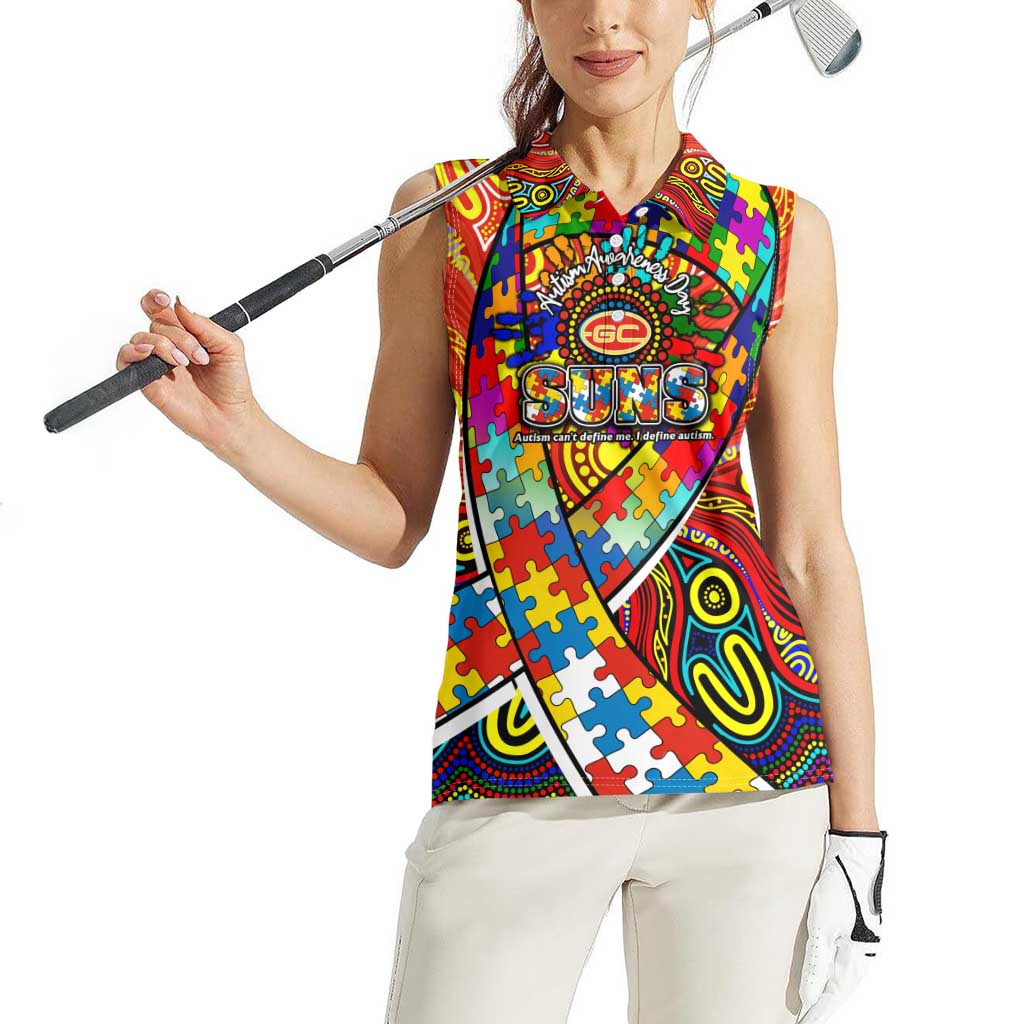 Autism Awareness Australia Gold Coast Suns Women Sleeveless Polo Shirt Aboriginal Indigenous Art