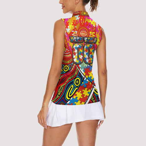 Autism Awareness Australia Gold Coast Suns Women Sleeveless Polo Shirt Aboriginal Indigenous Art