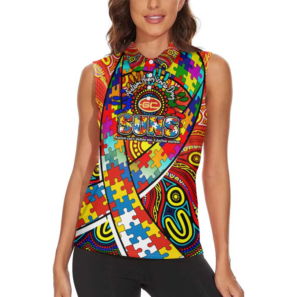Autism Awareness Australia Gold Coast Suns Women Sleeveless Polo Shirt Aboriginal Indigenous Art