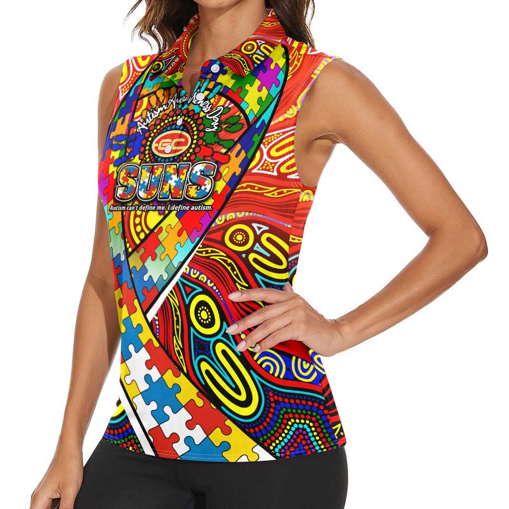Autism Awareness Australia Gold Coast Suns Women Sleeveless Polo Shirt Aboriginal Indigenous Art