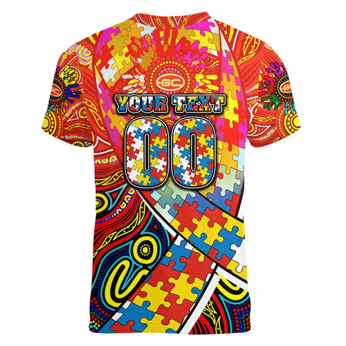 Autism Awareness Australia Gold Coast Suns Women V-Neck T-Shirt Aboriginal Indigenous Art
