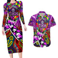 Autism Awareness Australia Fremantle Freo Couples Matching Long Sleeve Bodycon Dress and Hawaiian Shirt Aboriginal Indigenous Art