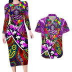 Autism Awareness Australia Fremantle Freo Couples Matching Long Sleeve Bodycon Dress and Hawaiian Shirt Aboriginal Indigenous Art