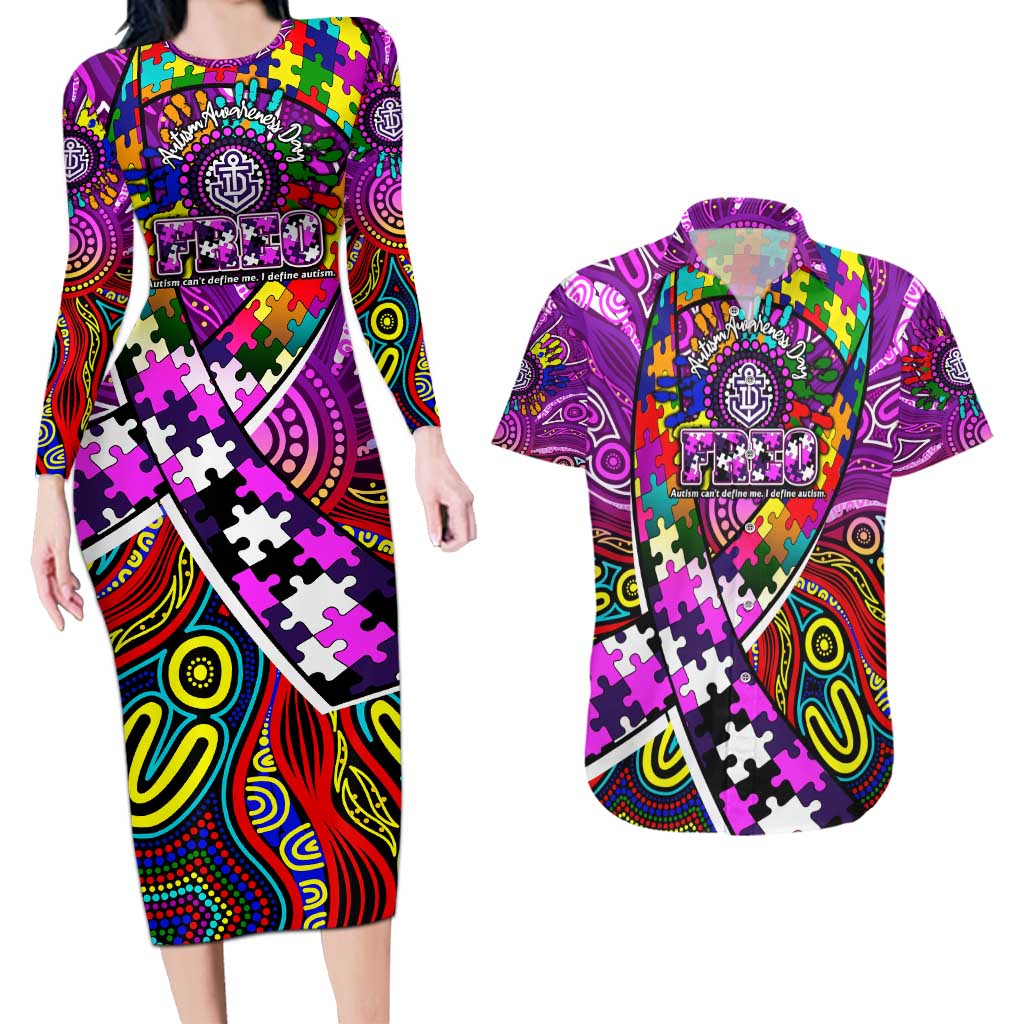 Autism Awareness Australia Fremantle Freo Couples Matching Long Sleeve Bodycon Dress and Hawaiian Shirt Aboriginal Indigenous Art