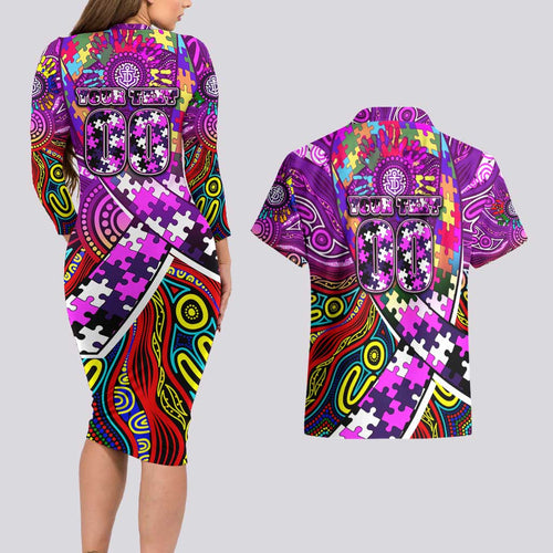 Autism Awareness Australia Fremantle Freo Couples Matching Long Sleeve Bodycon Dress and Hawaiian Shirt Aboriginal Indigenous Art