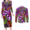 Autism Awareness Australia Fremantle Freo Couples Matching Long Sleeve Bodycon Dress and Long Sleeve Button Shirt Aboriginal Indigenous Art