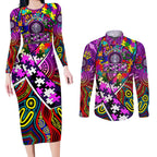 Autism Awareness Australia Fremantle Freo Couples Matching Long Sleeve Bodycon Dress and Long Sleeve Button Shirt Aboriginal Indigenous Art