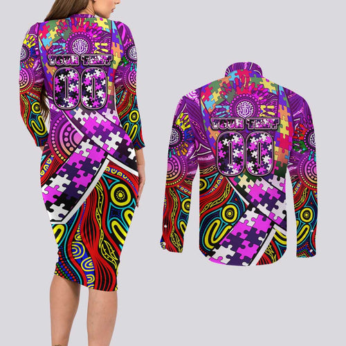 Autism Awareness Australia Fremantle Freo Couples Matching Long Sleeve Bodycon Dress and Long Sleeve Button Shirt Aboriginal Indigenous Art