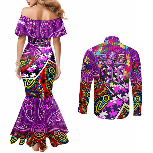Autism Awareness Australia Fremantle Freo Couples Matching Mermaid Dress and Long Sleeve Button Shirt Aboriginal Indigenous Art