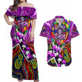 Autism Awareness Australia Fremantle Freo Couples Matching Off Shoulder Maxi Dress and Hawaiian Shirt Aboriginal Indigenous Art