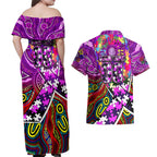 Autism Awareness Australia Fremantle Freo Couples Matching Off Shoulder Maxi Dress and Hawaiian Shirt Aboriginal Indigenous Art
