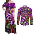 Autism Awareness Australia Fremantle Freo Couples Matching Off Shoulder Maxi Dress and Long Sleeve Button Shirt Aboriginal Indigenous Art