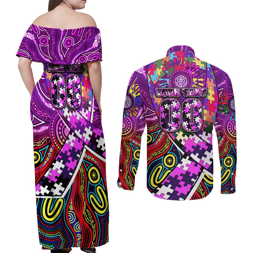 Autism Awareness Australia Fremantle Freo Couples Matching Off Shoulder Maxi Dress and Long Sleeve Button Shirt Aboriginal Indigenous Art