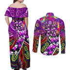 Autism Awareness Australia Fremantle Freo Couples Matching Off Shoulder Maxi Dress and Long Sleeve Button Shirt Aboriginal Indigenous Art