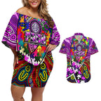 Autism Awareness Australia Fremantle Freo Couples Matching Off Shoulder Short Dress and Hawaiian Shirt Aboriginal Indigenous Art