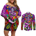Autism Awareness Australia Fremantle Freo Couples Matching Off Shoulder Short Dress and Long Sleeve Button Shirt Aboriginal Indigenous Art