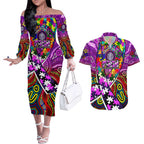 Autism Awareness Australia Fremantle Freo Couples Matching Off The Shoulder Long Sleeve Dress and Hawaiian Shirt Aboriginal Indigenous Art