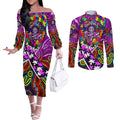 Autism Awareness Australia Fremantle Freo Couples Matching Off The Shoulder Long Sleeve Dress and Long Sleeve Button Shirt Aboriginal Indigenous Art