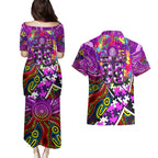 Autism Awareness Australia Fremantle Freo Couples Matching Puletasi and Hawaiian Shirt Aboriginal Indigenous Art