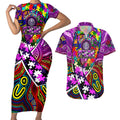 Autism Awareness Australia Fremantle Freo Couples Matching Short Sleeve Bodycon Dress and Hawaiian Shirt Aboriginal Indigenous Art