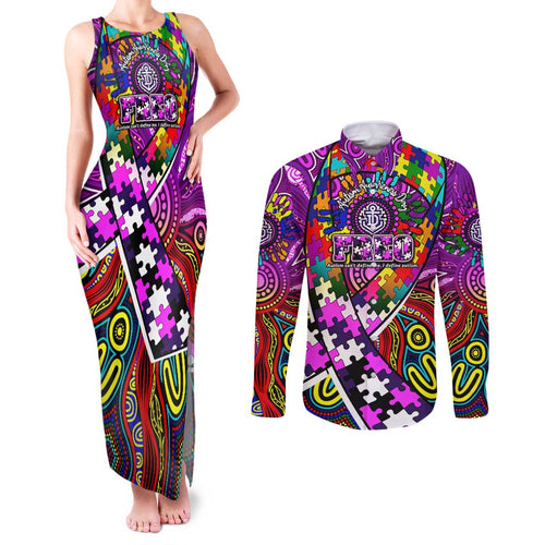 Autism Awareness Australia Fremantle Freo Couples Matching Tank Maxi Dress and Long Sleeve Button Shirt Aboriginal Indigenous Art