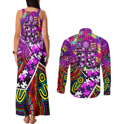 Autism Awareness Australia Fremantle Freo Couples Matching Tank Maxi Dress and Long Sleeve Button Shirt Aboriginal Indigenous Art