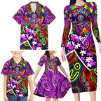 Autism Awareness Australia Fremantle Freo Family Matching Long Sleeve Bodycon Dress and Hawaiian Shirt Aboriginal Indigenous Art