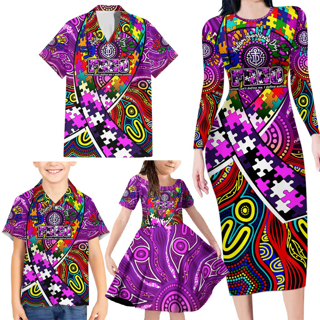 Autism Awareness Australia Fremantle Freo Family Matching Long Sleeve Bodycon Dress and Hawaiian Shirt Aboriginal Indigenous Art