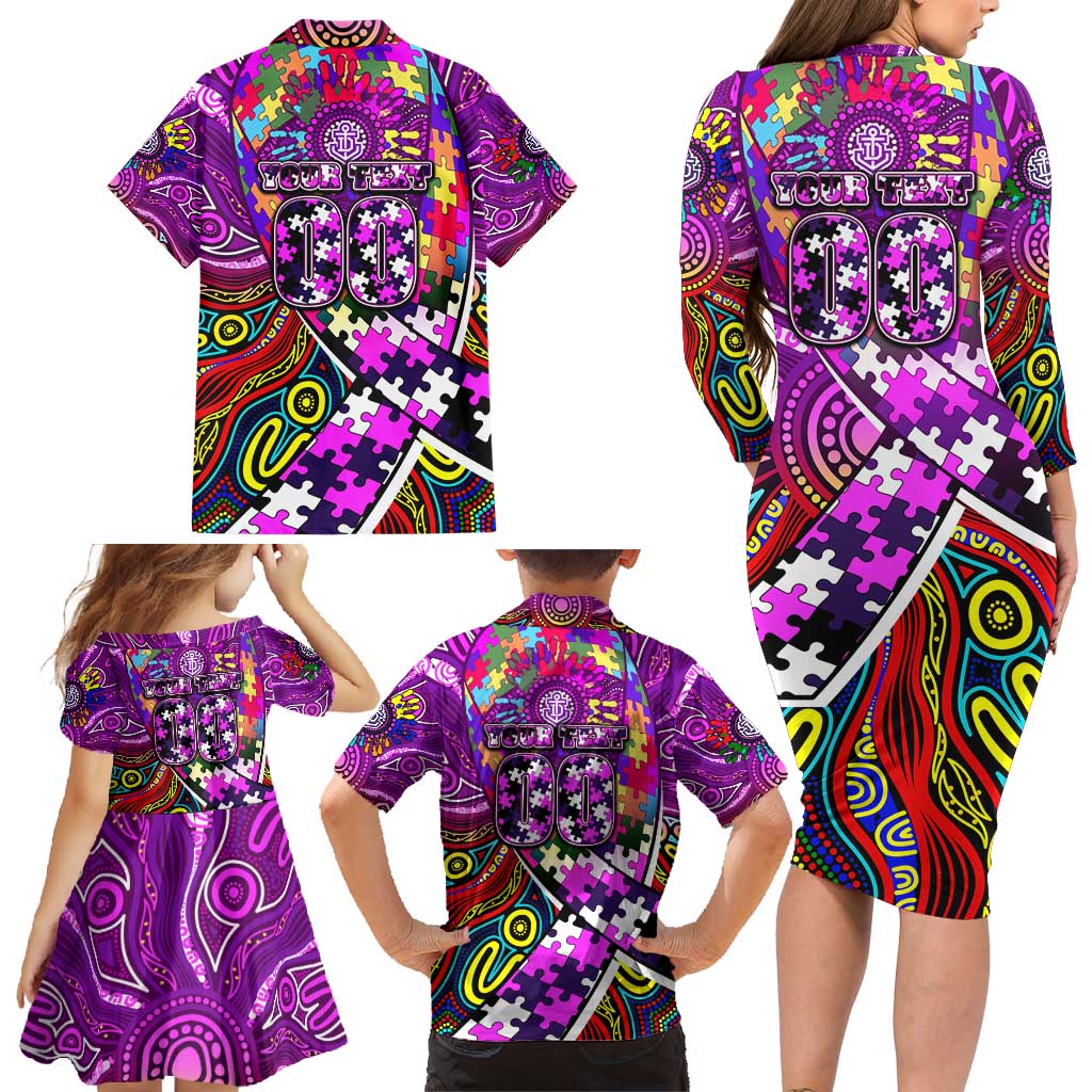 Autism Awareness Australia Fremantle Freo Family Matching Long Sleeve Bodycon Dress and Hawaiian Shirt Aboriginal Indigenous Art