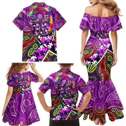 Autism Awareness Australia Fremantle Freo Family Matching Mermaid Dress and Hawaiian Shirt Aboriginal Indigenous Art